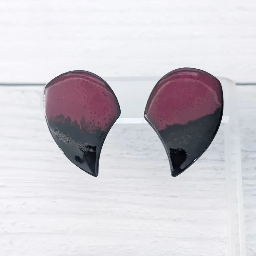 Vintage Stud Earrings Black & Burgundy Statement Large 1.25